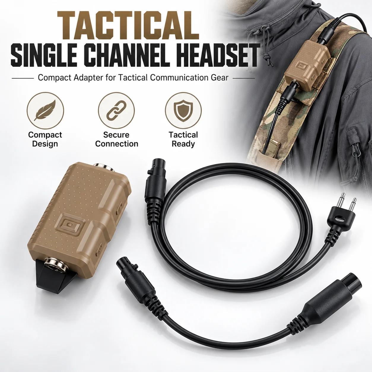Tactical Single Channel Headset Adapter Multi Interface Comms Earpiece Metal Back Clip Mount Outdoor Training Gear Accessory
