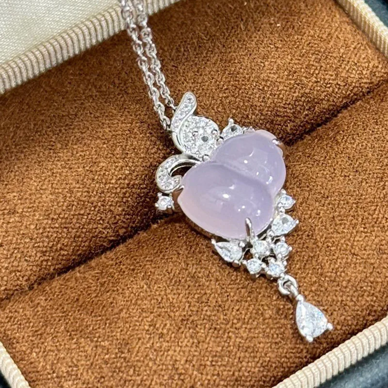 

100% 925 Sterling Silver Pave AAA Zircconia Tassel Water Drop Gourd Pendant Necklaces For Women Fine Jewelry