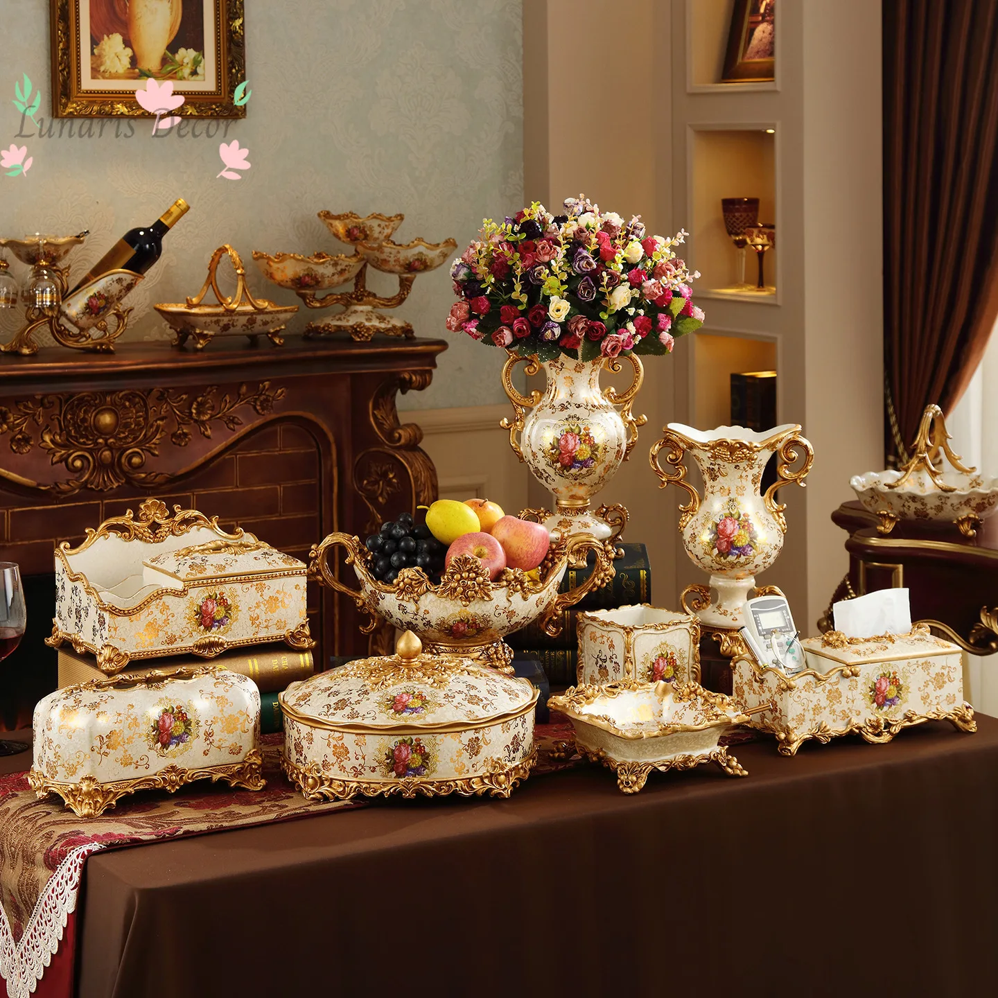 Luxury decorative tissue box & dried fruit platter set - perfect for entertaining, home decor, and housewarming gifts