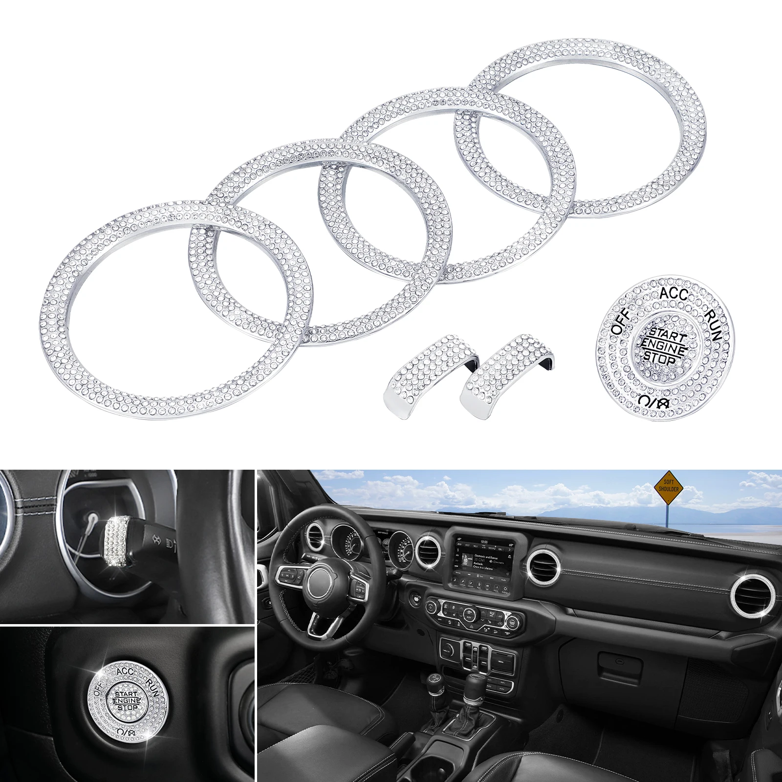 

Bling Interior Accessories fit for Jeep Wrangler JL JLU 2018 - 2023 Gladiator JT 2020 - 2023 Car Air Vent Outlet Engine Start