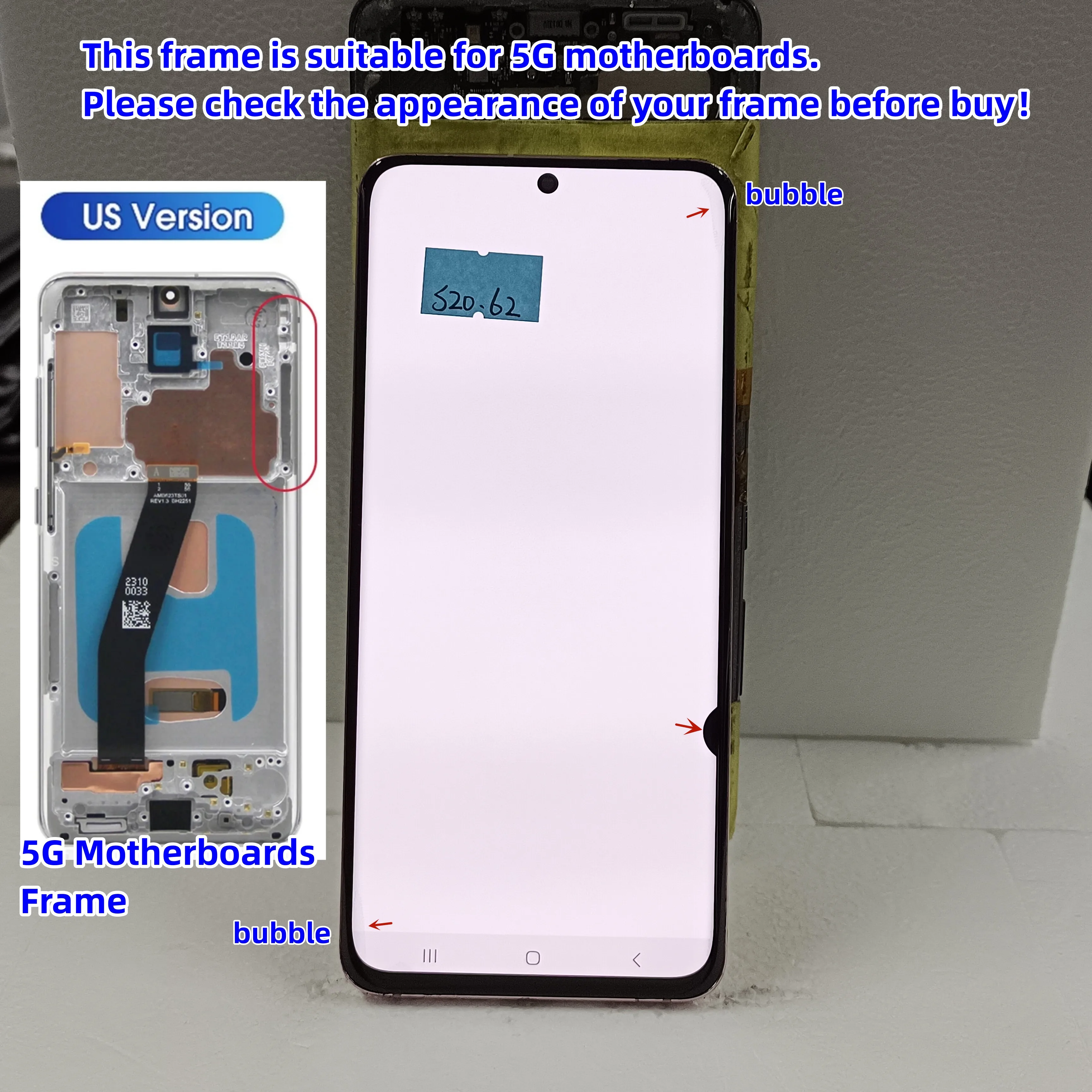 Imagem -05 - Super Amoled Touch Screen Digitizer Assembly com Frame Display Lcd Samsung Galaxy S20 Sm-g980 G980f 62 G981v