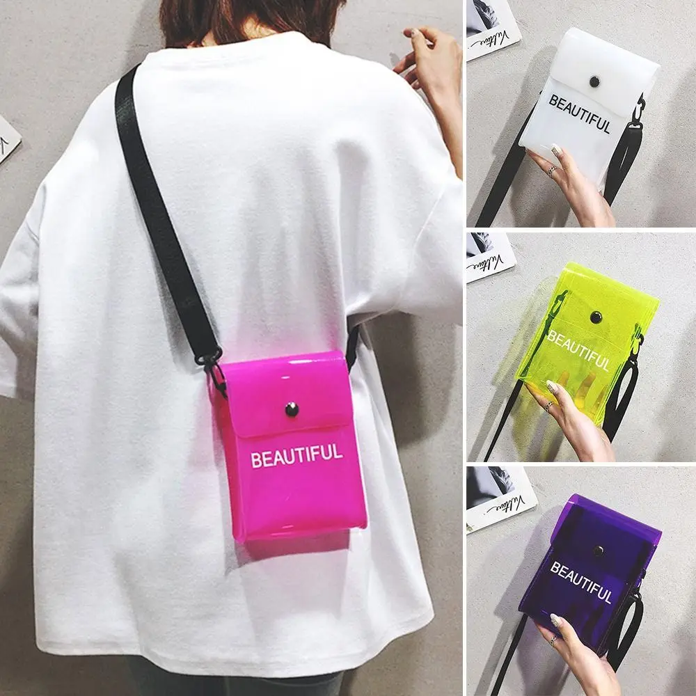 

Прозрачная сумка через плечо с буквенным принтом ярких цветов, маленькая сумка из ПВХ желе