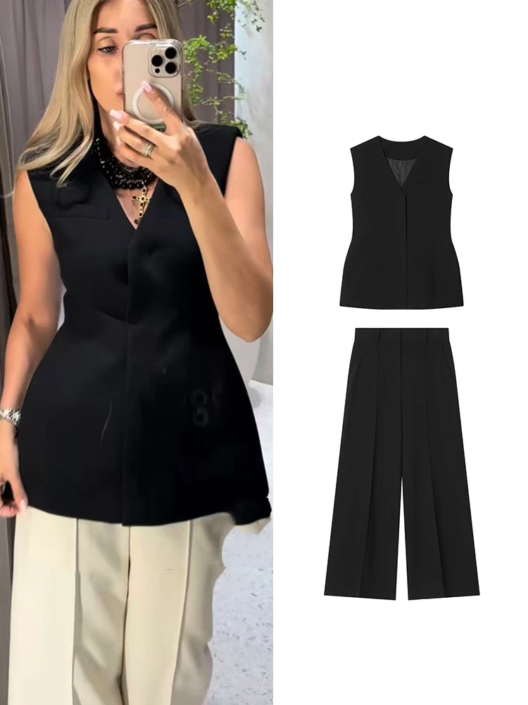 TFMLN Neues Büro-Damenanzug-Set Weste und Lange Hose Elegantes Pendler-Outfit Gerade Hose Zweiteiliges Set Frühling/Sommer 2026