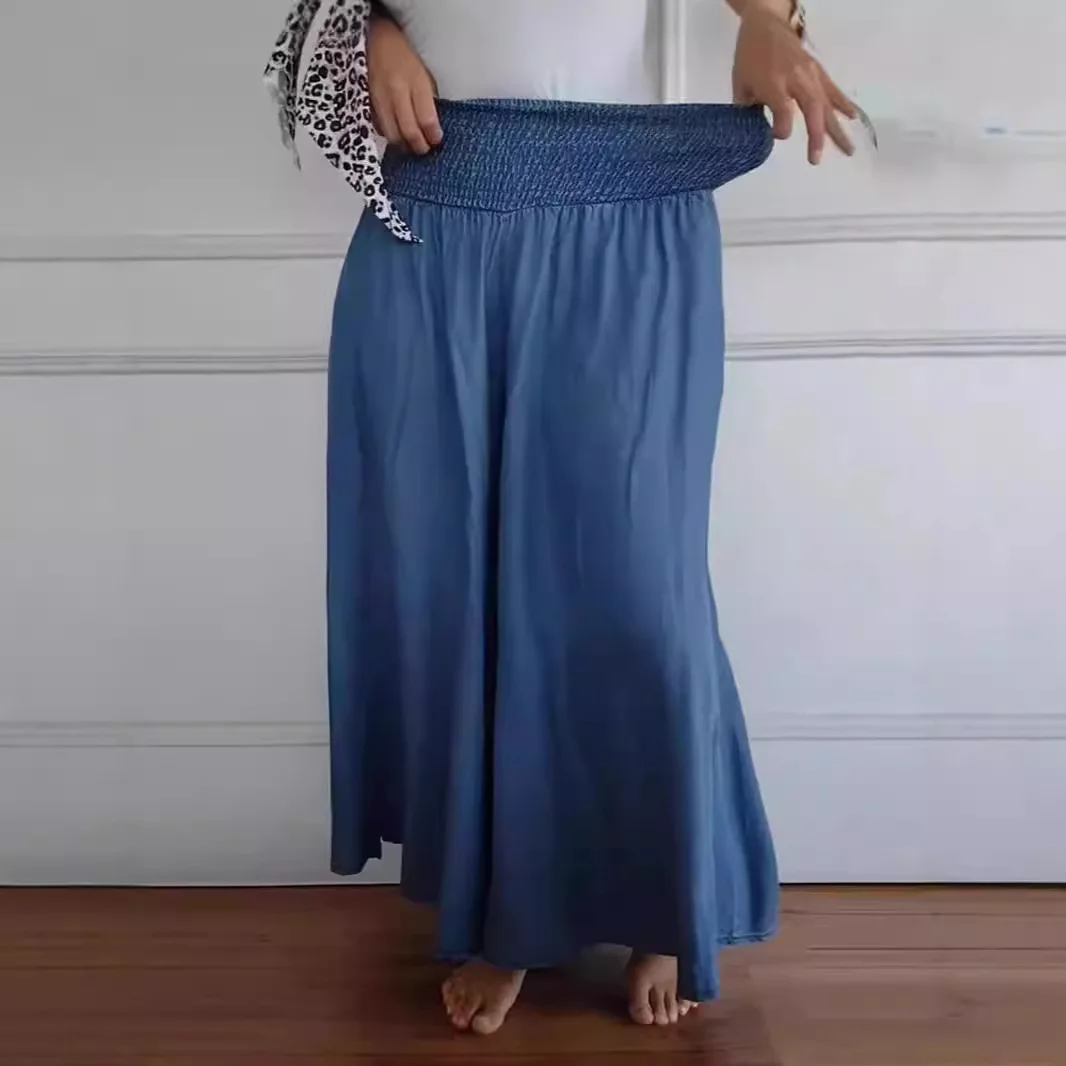 Women's Fashion Casual Play Wide Leg Elastic Belt Wide Pants Culottes