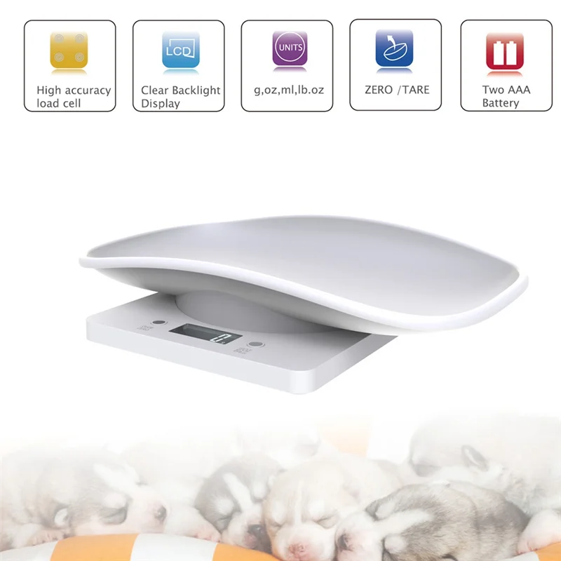 ABLN-balança para animais de estimação com bandeja removível, display LCD digital, design de borda curvada para pequenos animais de estimação, colocação estável