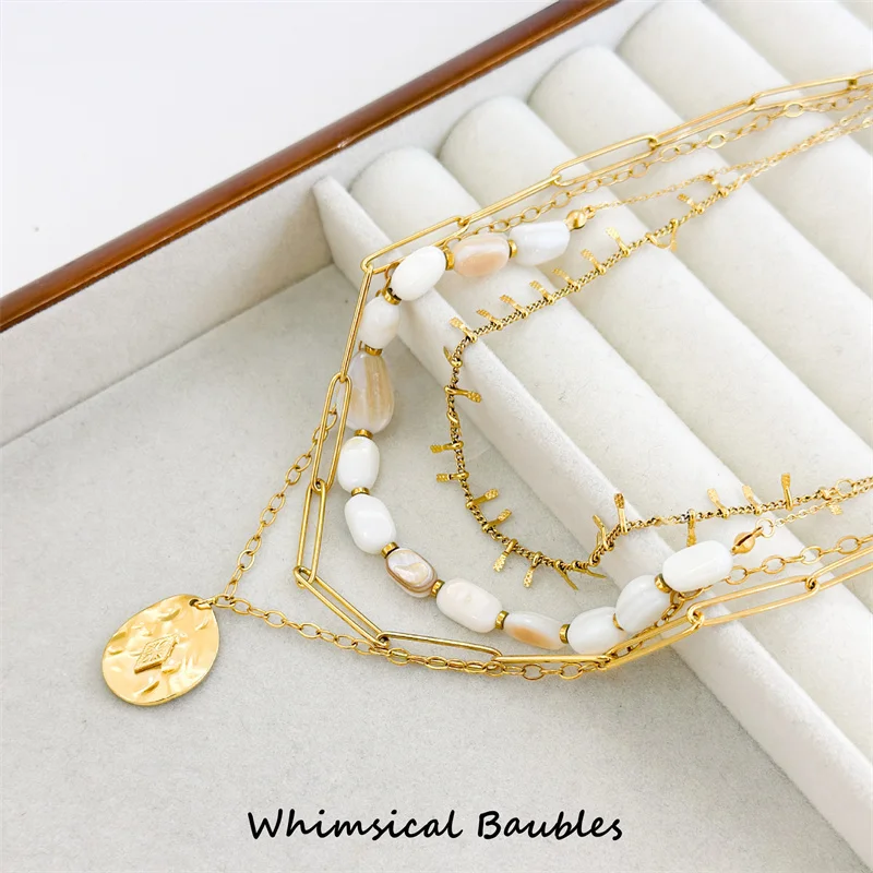

Women's 18K Gold Plated Double Layer Necklace with Irregular Pearl Charms Link Chain Sweater Fashion Accessories