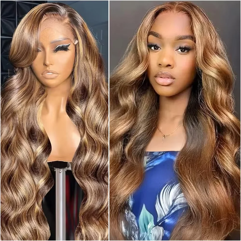 

13x6 HD Парики фронта шнурка Объемная волна Человеческие волосы P4/27 Выделенные цветные предварительно выщипанные Предварительно отбеленные 22 Плотность 13x4 Парики фронта шнурка