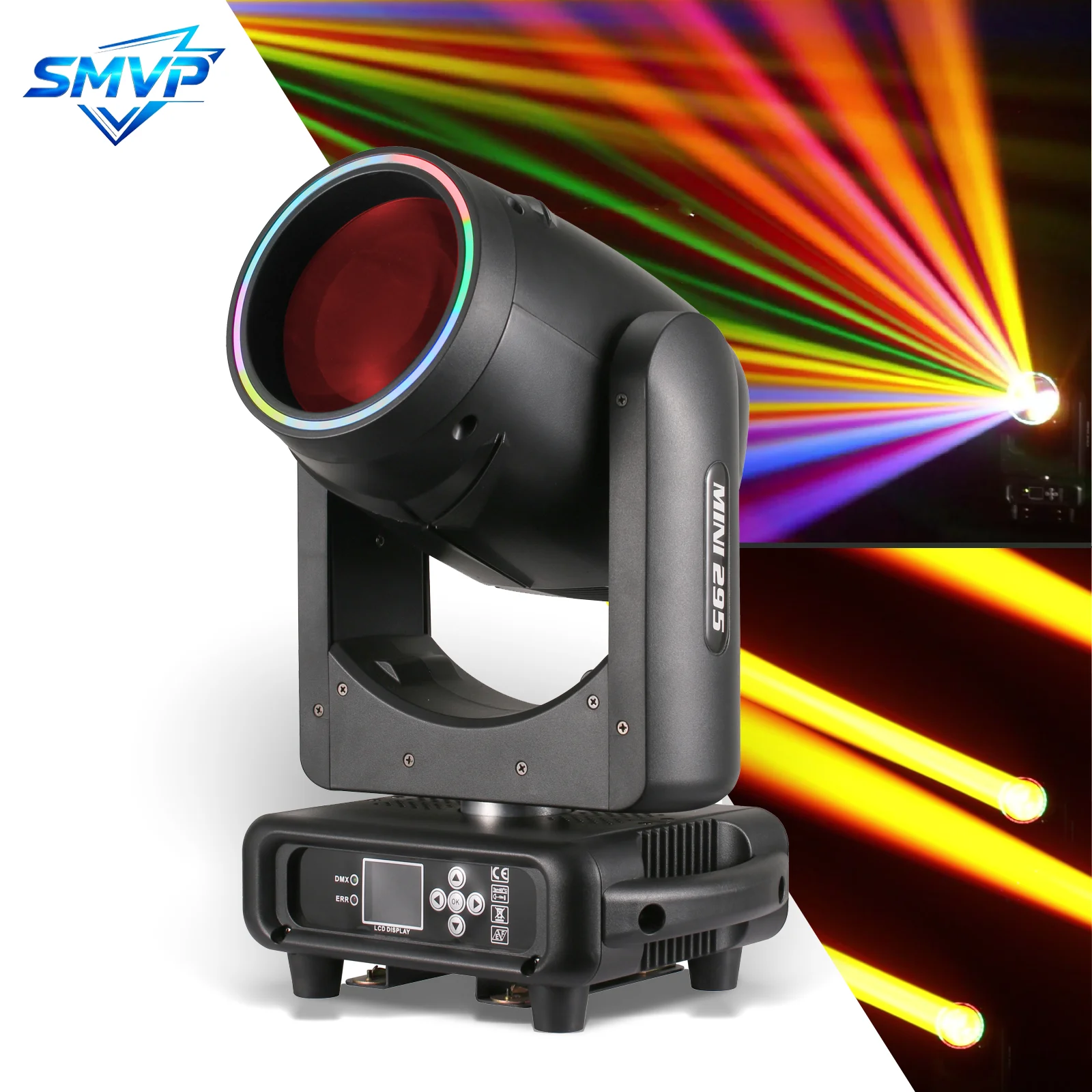 Mini 295W 14R Beam Spot Moving Head Light RGB Ring 8+48 Prisms Frost Rainbow Effect Stage Light For DJ Disco KTV Party Wedding