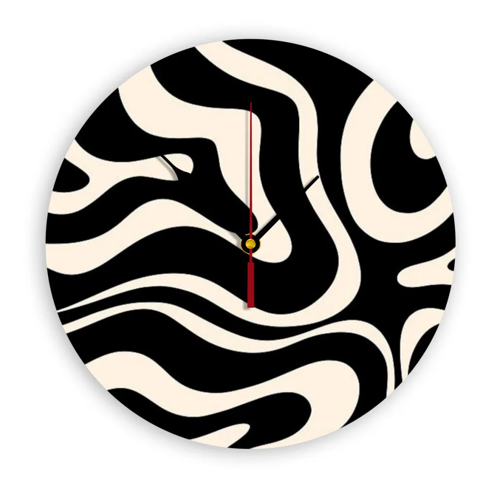 Modern Liquid Swirl Abstract Pattern Square in Black and Almond Cream Wall Clock Modern 3D for Home Office Hotel Restaurant