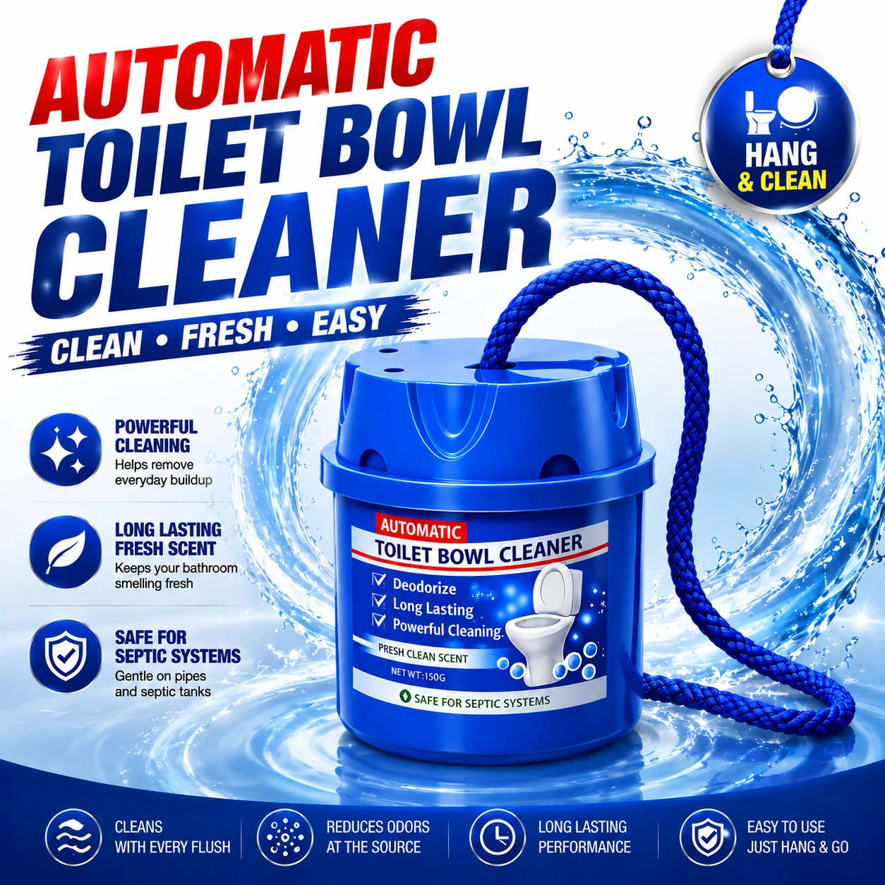 Toilet Bowl Cleaner, Hanging Toilet Freshener, Bathroom Deodorizer Automatic Toilet Cleaner for Home, Office,Apartment and Hotel