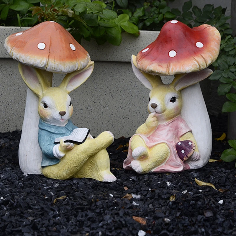 Cute Cartoon Simulated Animals Kindergarten Landing Landscape Decoration Courtyard Garden Solar Lights Mushroom Rabbit Ornaments