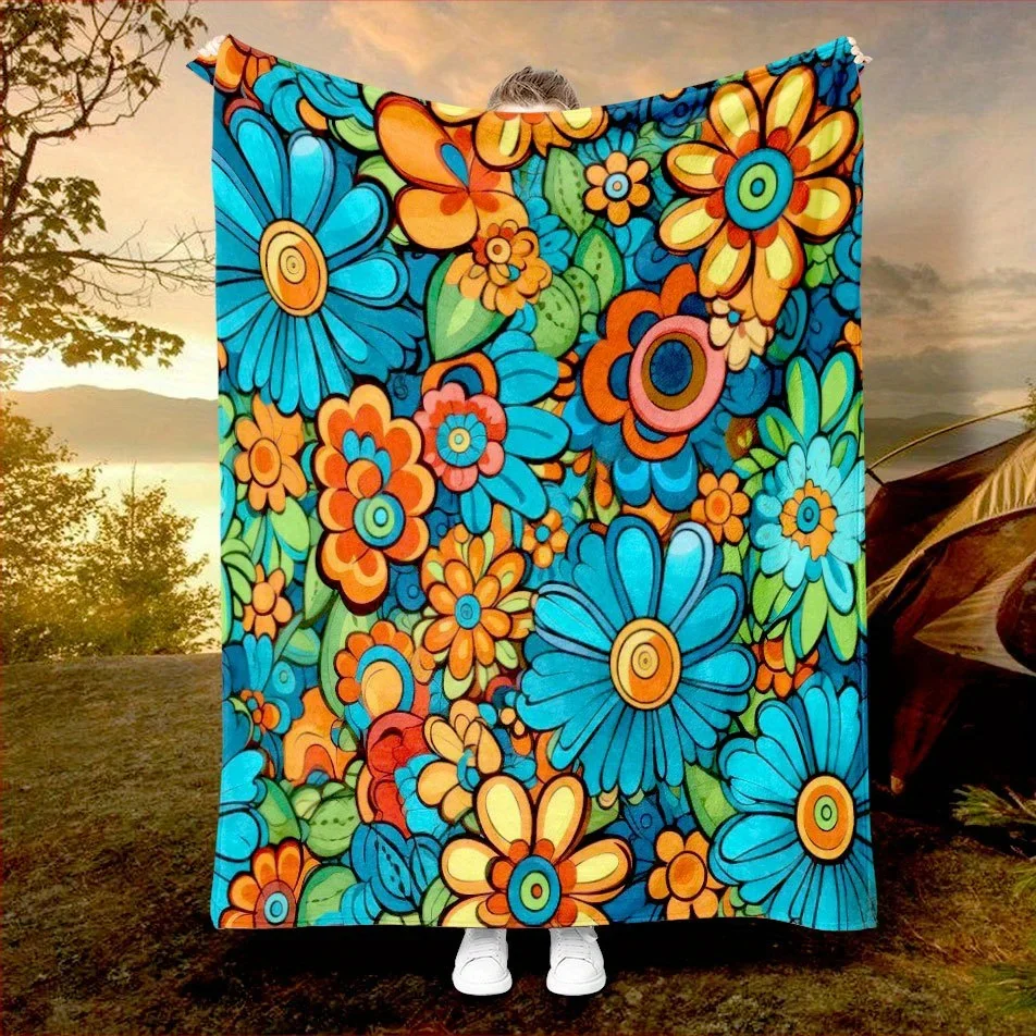 Retro Floral Bliss Blanket Reversible Flannel Throw for Vintage Charm AllSeason Comfort Garden Fresh Gift