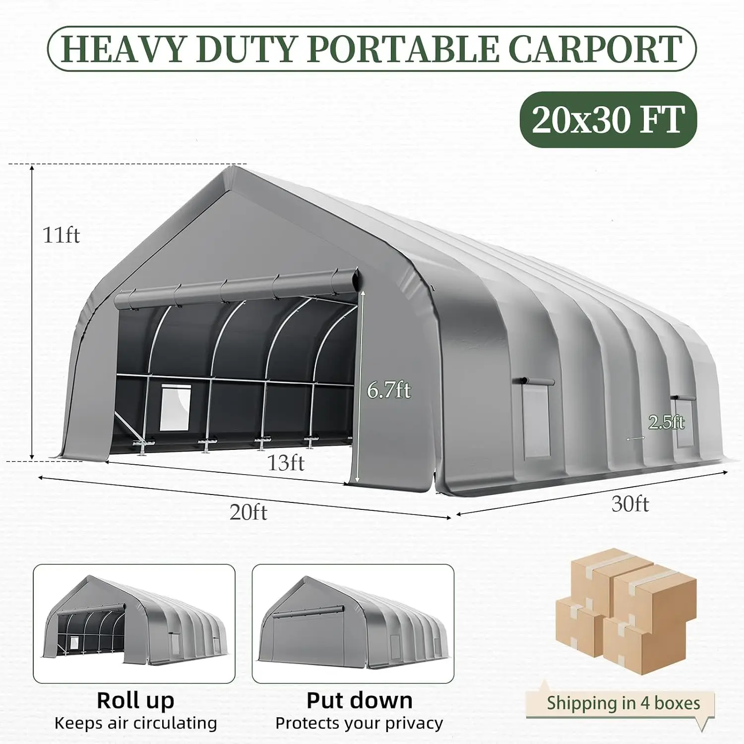 20x30 FT Heavy Duty Carport Canopy Portable Garage Shelter with Galvanized Steel Frame, Waterproof 3-Layer PE Cover,, Custom