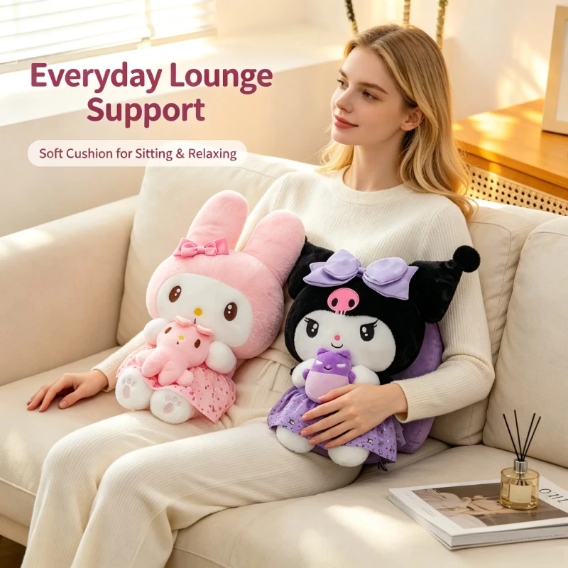 Melody Kuromi Stuffed Plush Pillow Set Soft Cartoon Cushion Sofa Bedroom Dorm Decor