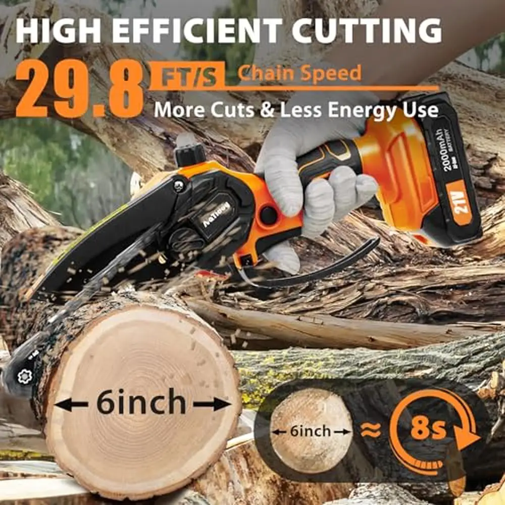 6-Inch Cordless Handheld Electric Chain Saw Kit with Auto-Oiler Portable Battery Powered Wood Cutting Lightweight and Compact 2
