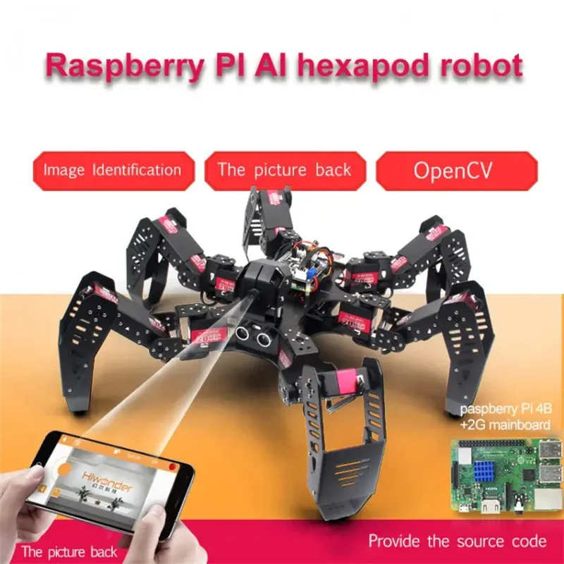 18DOF Hexapod Robot Spider Robot 2DOF PTZ with Main Board for Raspberry Pi 4B/2G Finished 63005