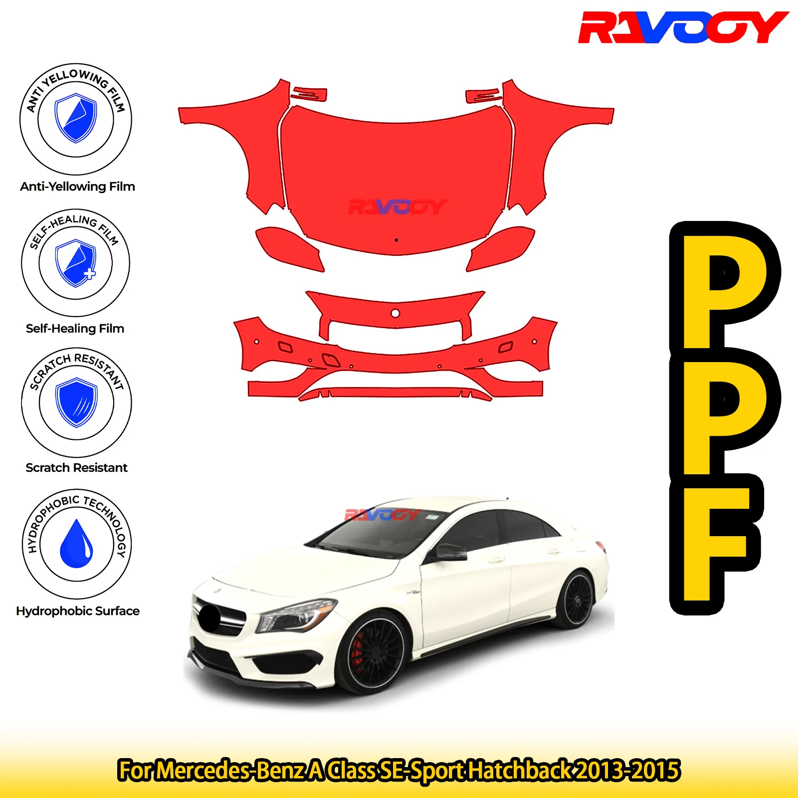 

Для Mercedes-Benz A Class SE-Sport Hatchback 2013-2015 глянцевая матовая черная предварительно вырезанная передняя защитная пленка PPF Kit