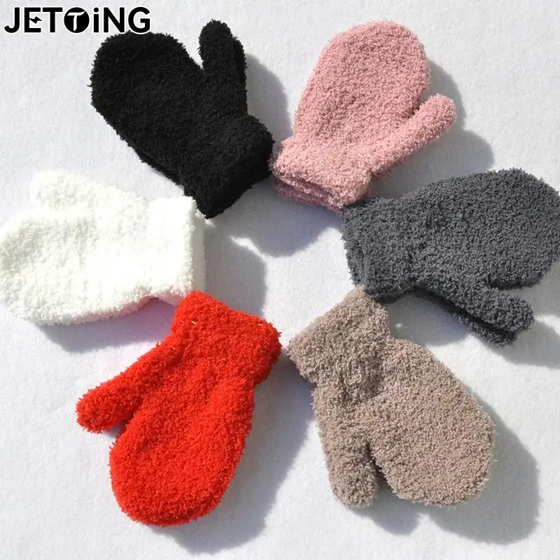 Full Finger Gloves For 1-4Y Kids Gloves Winter Plus Velvet Mittens Children Kid Coral Fleece Warm Plush Thick Warm Baby Gloves