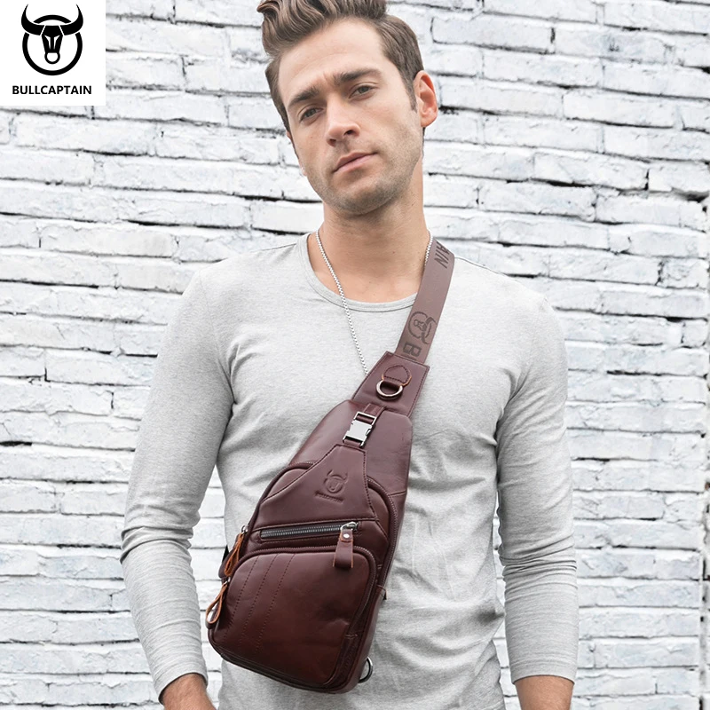 Bullcaptain 2024 bolsa de peito de couro genuíno estilo moda masculina casual straddle saco de negócios grande capacidade bagagem de couro masculino