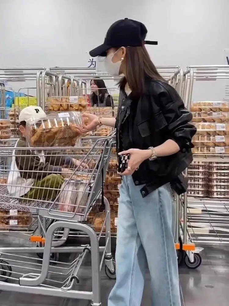 Faionable ort Leather Jaet Women's Spring Autumn New Sle Versatile Slimming Carriage Service Top Artistic Loose Fit