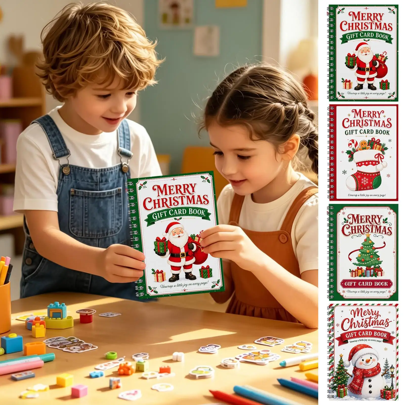 Christmas Gift Card Holder Book Spiral-Bound Festive Greeting Booklet for Gift Cards, Family Friends Party & Holiday Giving