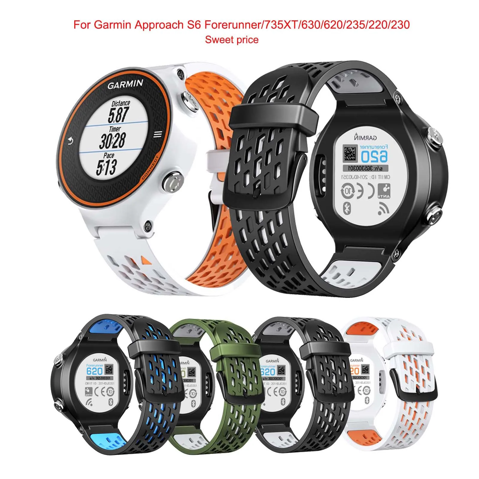 Pulseira de silicone de 22mm para garmin abordagem s6/forerunner/forerunner 735xt/630/620/235/220/230 pulseira esportiva de substituição