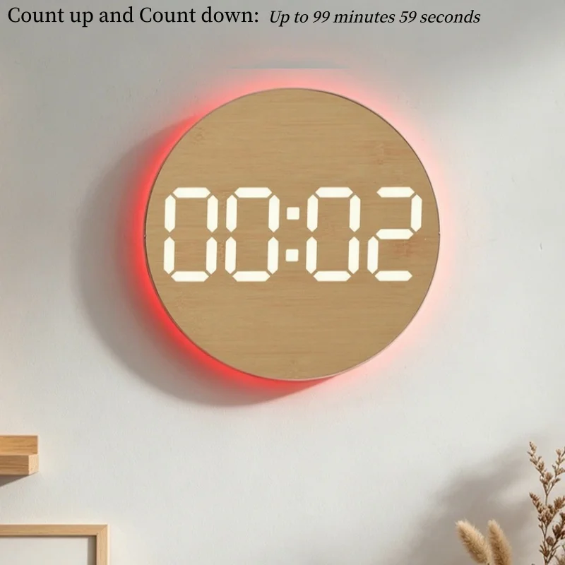 10 Zoll Digitale Wanduhr mit Fernbedienung, 9 Farben Stimmungslicht, Datum, Temperatur, Luftfeuchtigkeit, Timer, automatische Dimmung, LED-Wecker für Fitnessstudio und Yoga – Detail 12