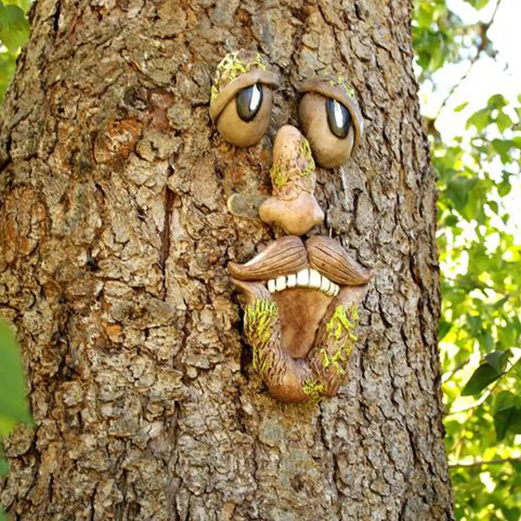 Resin Enchanting Garden With Tree Face Decoration Materials Multi Scene Application Bark Ghosts Face Garden Ornament Decor Face