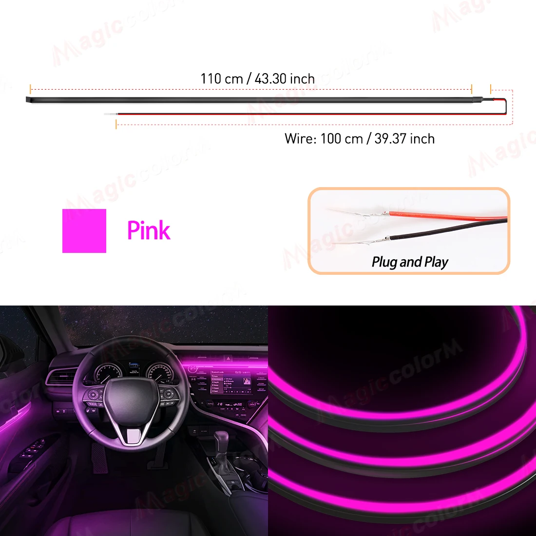EL Draht Auto LED Umgebungs Licht Auto Innen Dekorative Lampe Für Universal DIY Flexible Versteckte Cuttable Farbe Acryl Streifen 110 cm