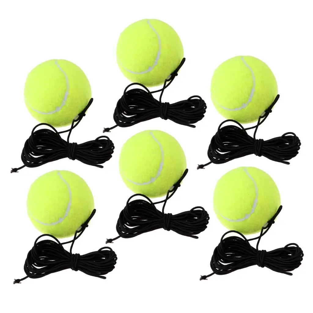 Set Of 6 Rubber Tennis Training Practice Ball Rope Trainer Replacement