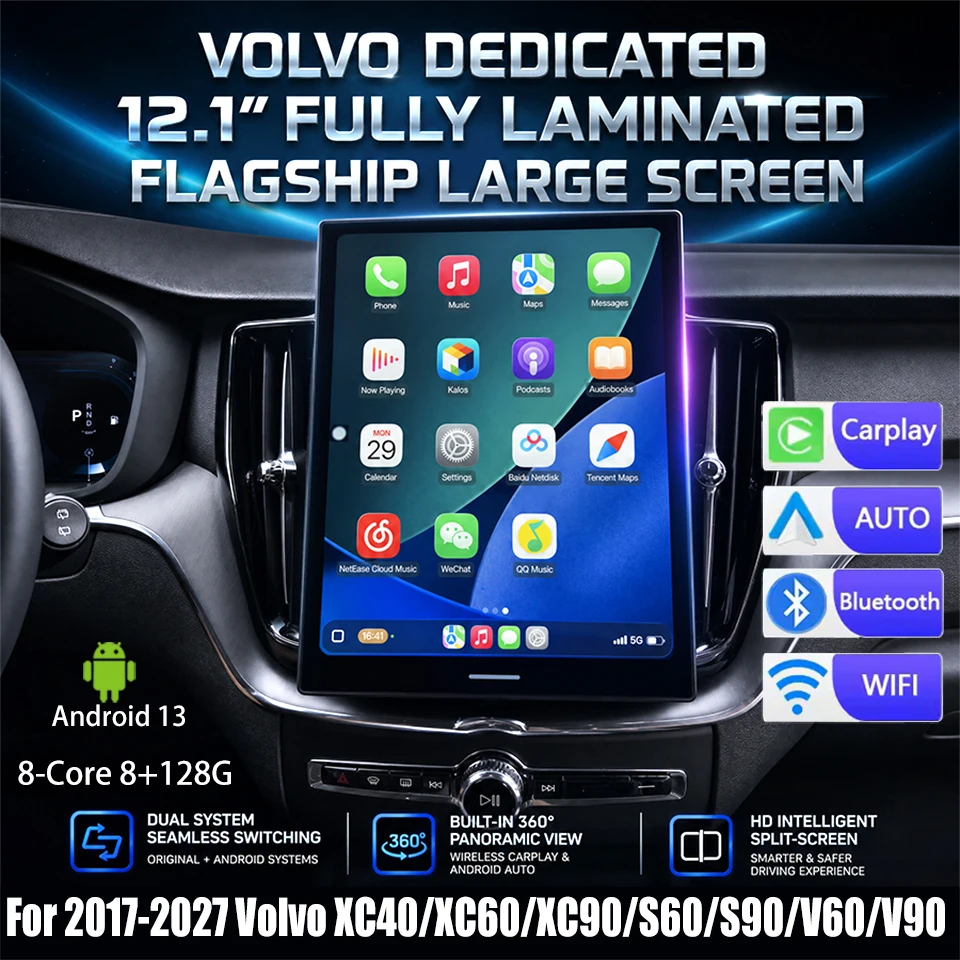 12.1' Android Car Radio Dual System Multimedia Player for Volvo XC40 XC60 XC90 V60 V90 S60 S90 Supports CarPlay And GPS