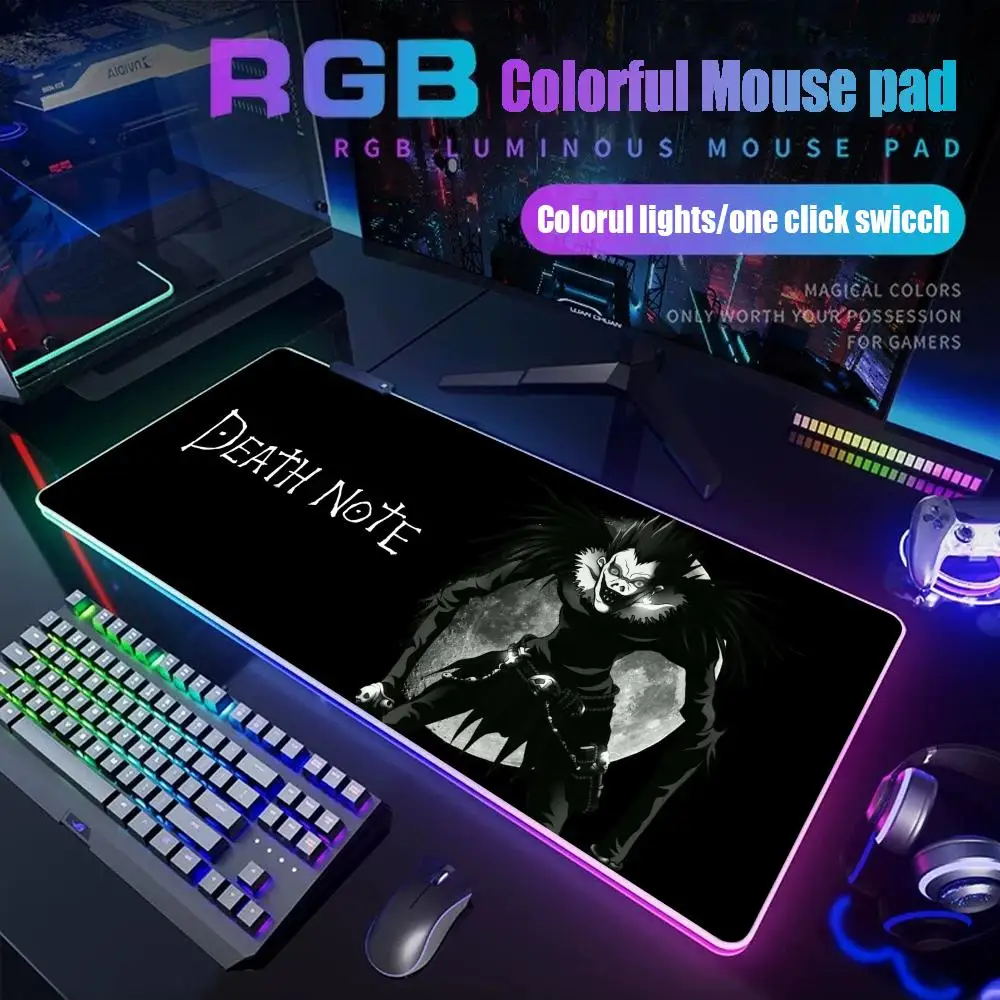

Коврик для мыши DEATH Note, геймерский настольный коврик RGB, подсветка, светодиодный коврик для мыши, игровые аксессуары, настольный коврик, большой коврик для мыши с подсветкой