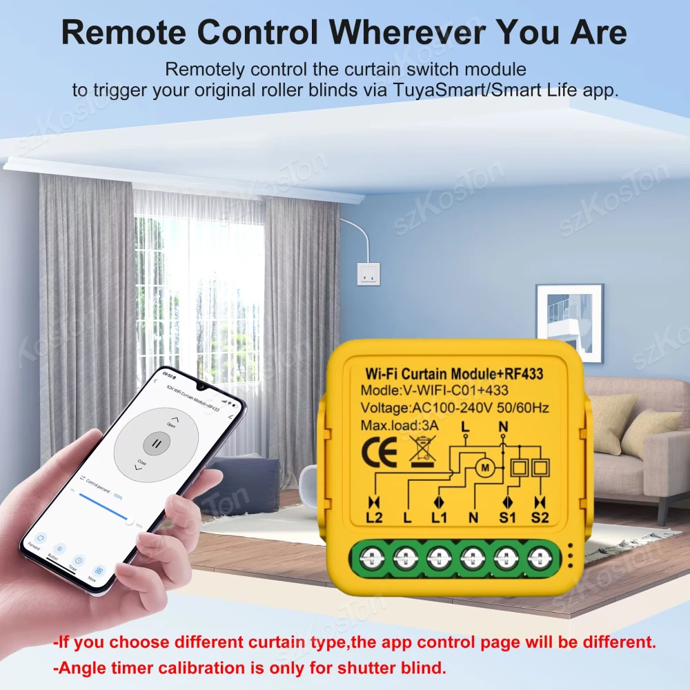 Smart WiFi RF433 Curtain Switch Module Roller Shutter Blind Motor DIY Relay Tuya Smart Life APP Remote Control for Alexa Google