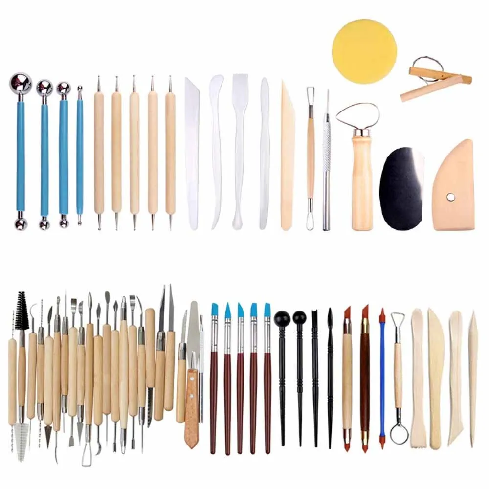 60 piece set of clay tools, soft clay carving knife, clay pottery tools, rubber pen, strap bag combination set