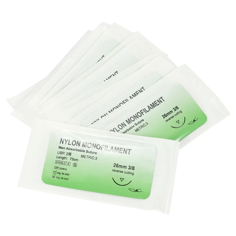 24 pezzi sutura ad ago Nylon monofilamento filo sutura pratica Kit 2/0