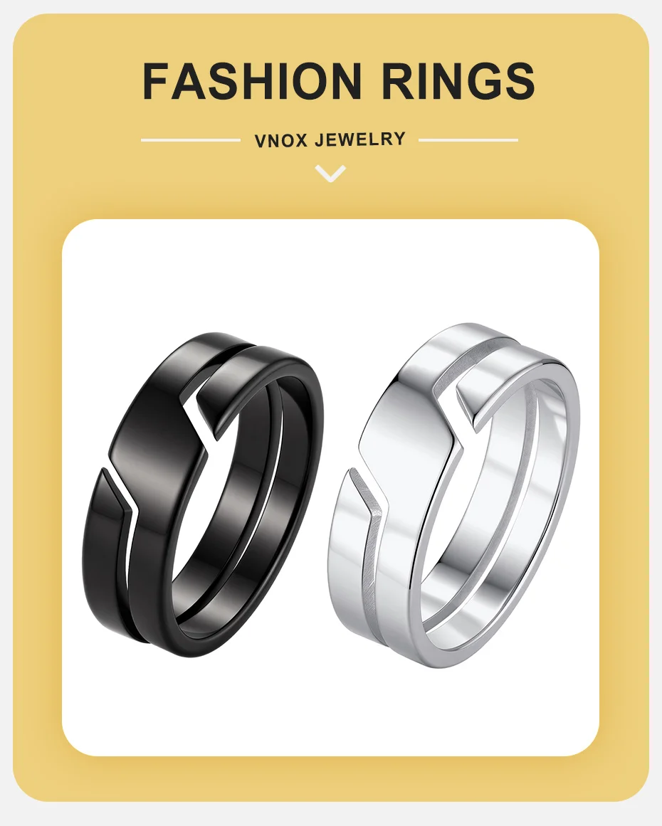Vnox Geometrischer Ring für Männer, poliertes Edelstahlband in Schwarz-Silber-Farbe, Größe 7-11, minimalistischer Herrenring, Schmuckgeschenk – Detail 2