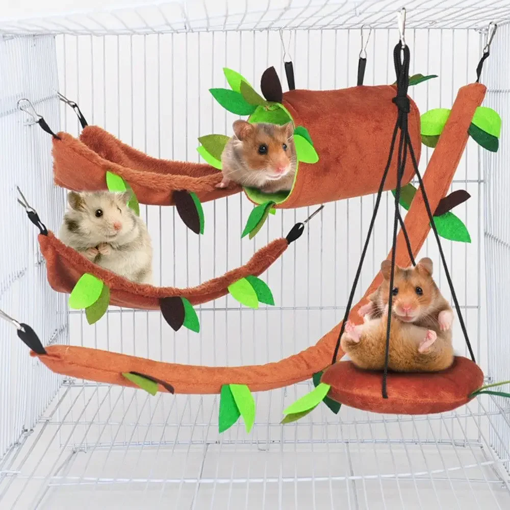 Hamster Hammock Small Animal Hanging Warm Bed Tunnel and Swing Jungle Set Cage Accessories for Sugar Glider Squirrel Hamster