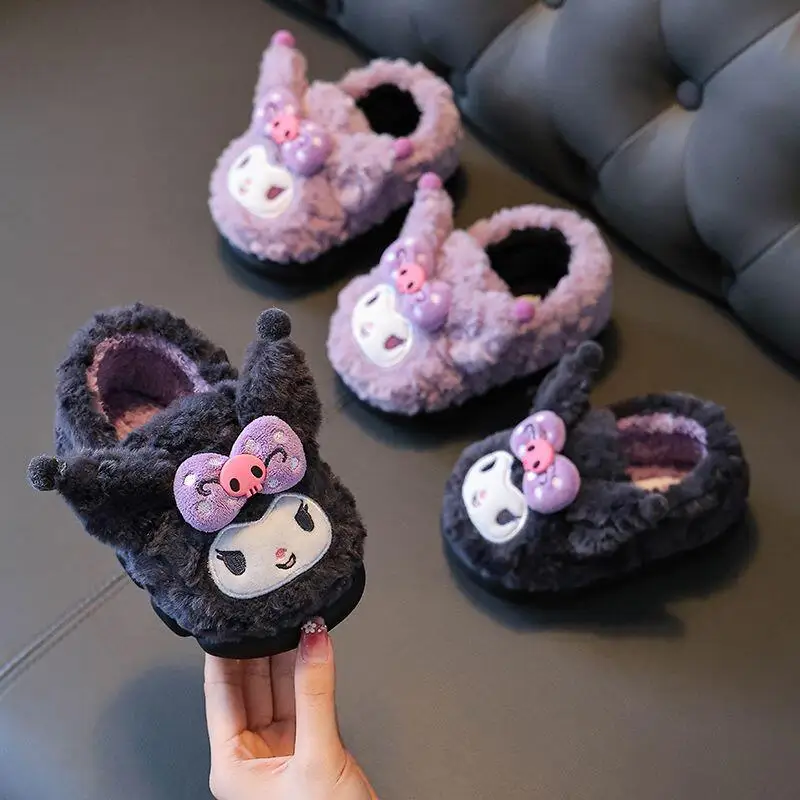 

Hot Sanrio Girl Kuromi Kawaii Fashion Winter Fleece-Lined Cotton Shoes Student Keep Warm Cartoon Child Cotton Slippers New Style