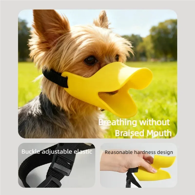 Cute Duck Bill Dog Muzzle Soft Silicone Adjustable Breathable Anti Biting Barking Licking Chew Muzzle for Small Medium Dogs