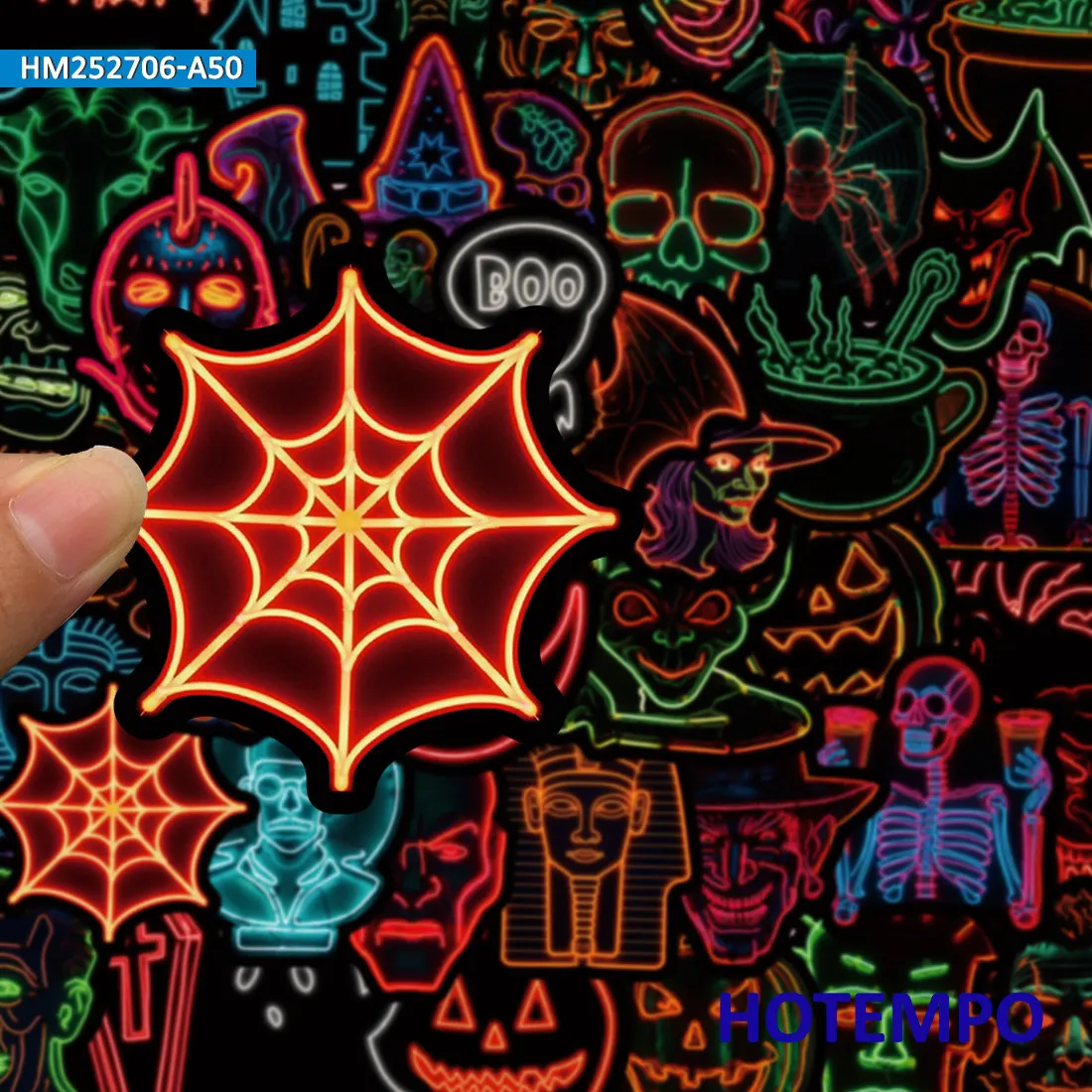 20/30/50Pieces, Halloween Stickers, Neon Style, Ghost Skeleton Witch Monster, for Decoration Laptop Car Phone, Fun Sticker Pack
