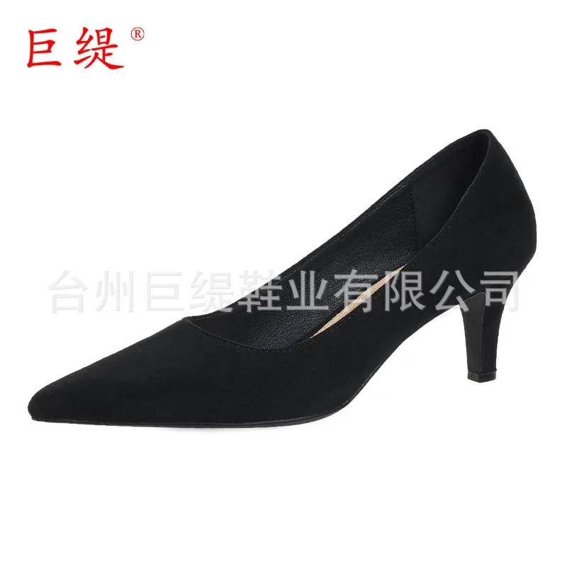 Big Size Women\'s Boat Shoes Faux Suede High Heels Pointed Toe Pumps Stilettos Basic Pump for Female White Black Red Pink Blue