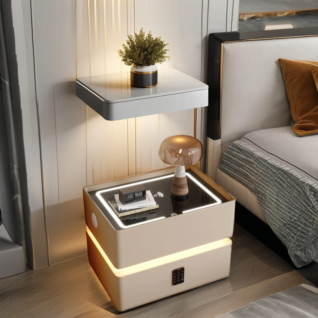 

Simple and Modern Intelligent Bedside Table Light Luxury Bedroom Smart Bedside Table Solid Wood Storage Cabinet With Lock