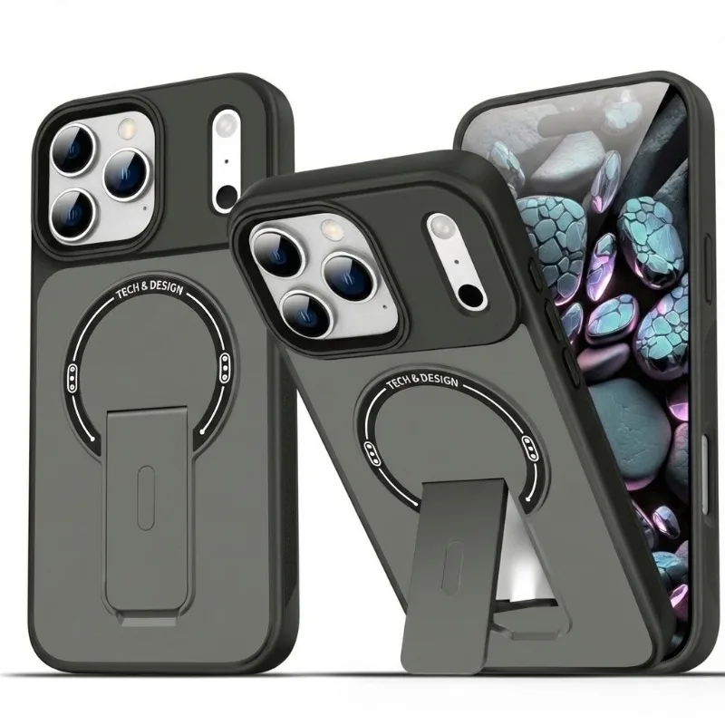 

For iPhone 17 16 15 14 13 17Pro Max Magnetic Case ELVEV High Quality Hard PC Folding Bracket Suction Phone Cover