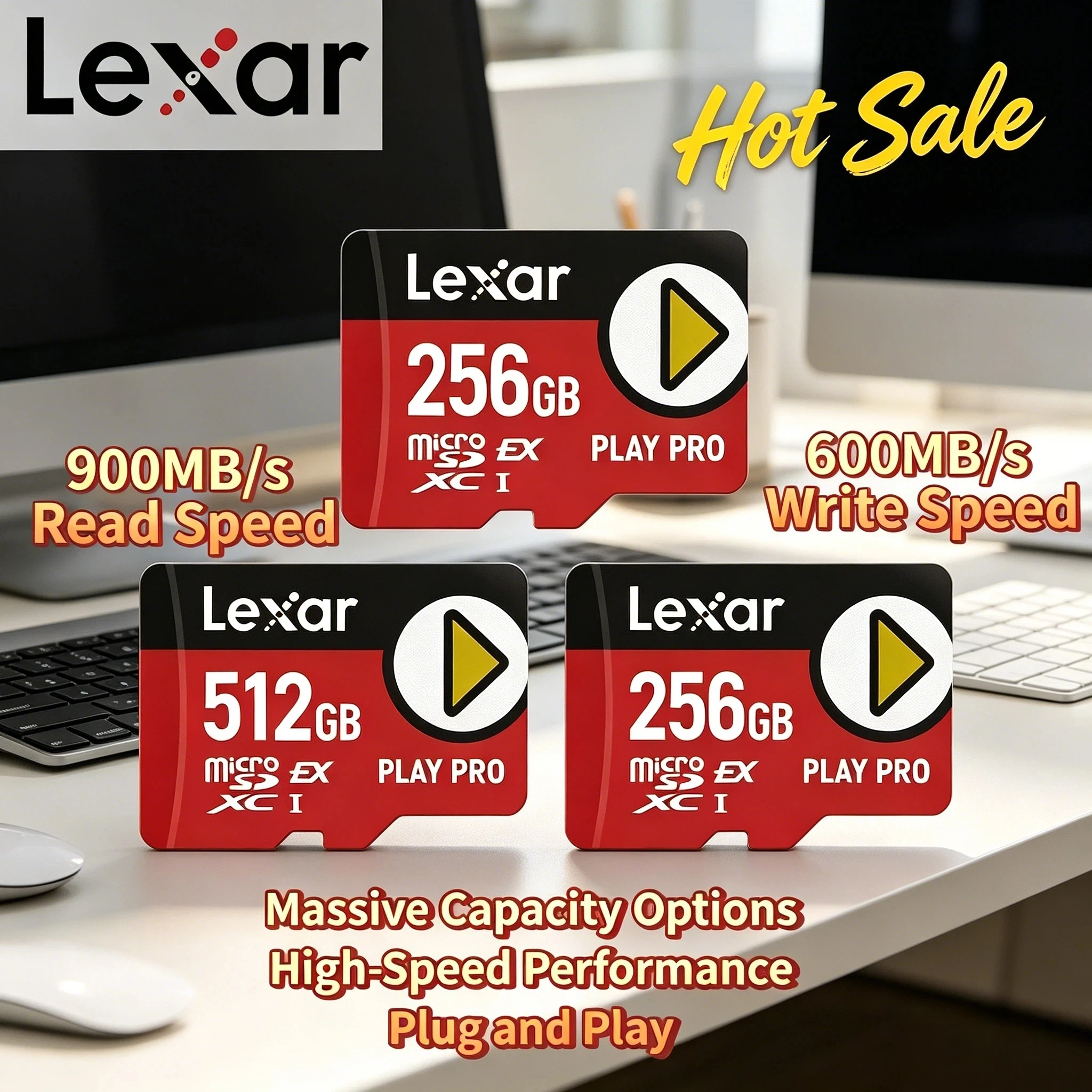 Tarjeta Micro SD Lexar PLAY PRO de 256 GB, 512 GB, 1 TB, Velocidad Máxima de 900 MB/s, V30, U3, C10, Tarjeta de Memoria Express para Switch, Tablet, Tarjeta TF, Máxima Velocidad Premium de 8K