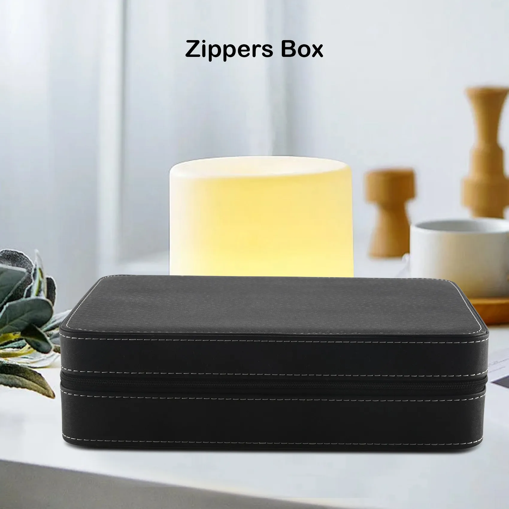 A32HOT-Portable Watch Box Organizer PU Leather Casket With Zipper Classic Style 10 Grids Multi-Functional Bracelet Display Case
