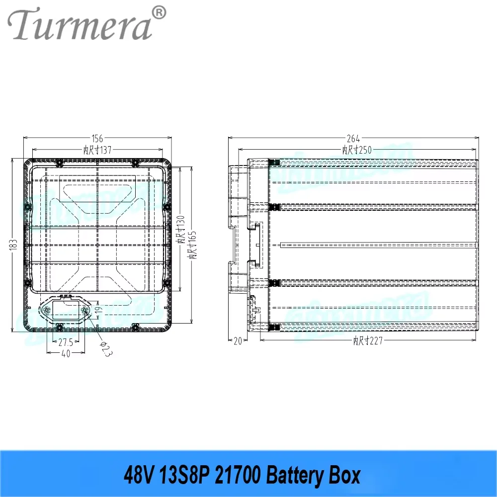Turmera 48V 21700 Pojemnik na akumulator do rowerów elektrycznych 13S 30A 50A Balance BMS z uchwytem 13S8P 21700 Nikiel spawalniczy do majsterkowania