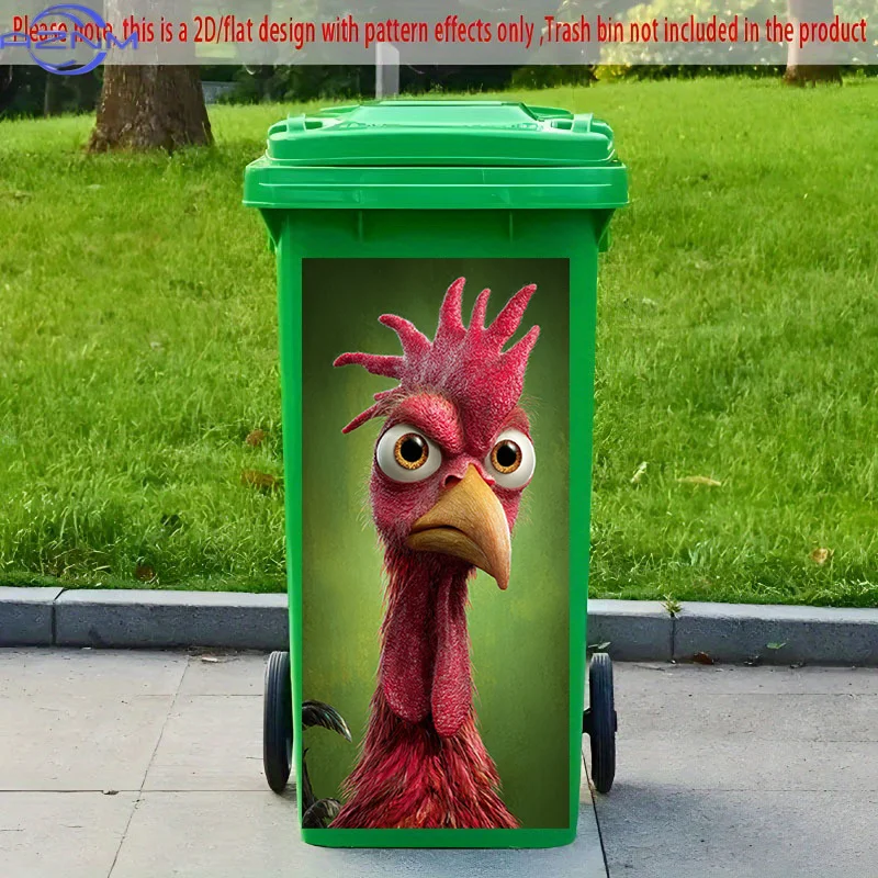 2D Flat Printing 1pc 2D Pattern Printed Kitchen Trash Can Sticker xcm Red Crown Big-Eyed Cute Chick Themed Kitchen Home Decor