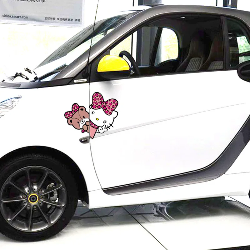 Sanrio anime olá kitty adesivo de carro kawaii kitty cat decalques de janela automática adesivos de para-brisa traseiro decoração de carro adesivo decalque de laptop