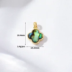 5pcs/lot Anti-rust Gold Plated Natural Abalone Shell Four Leaf Clover Metal Charm Pendants For Necklace Bracelet Jewelry Making