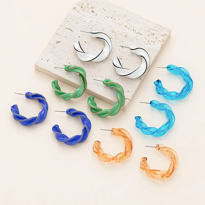 

New Fashion Japanese and Korean Sweet Temperament Classic Advanced Twisted Coloured Glaze C Word Multicolor Earrings for Women